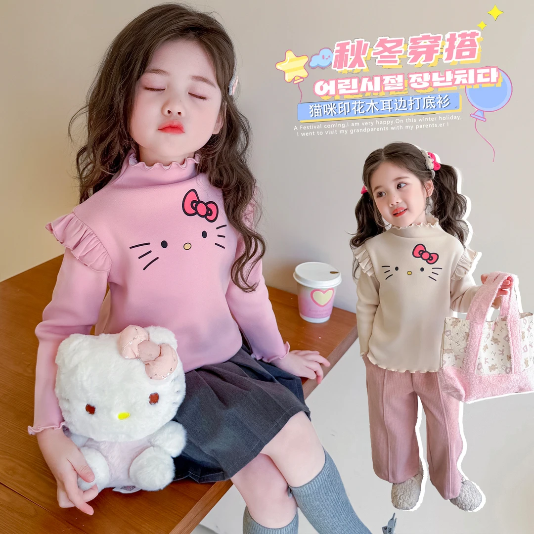 女童打底衫秋冬季新款内搭保暖内衣T恤木耳边女宝小女孩上衣高领