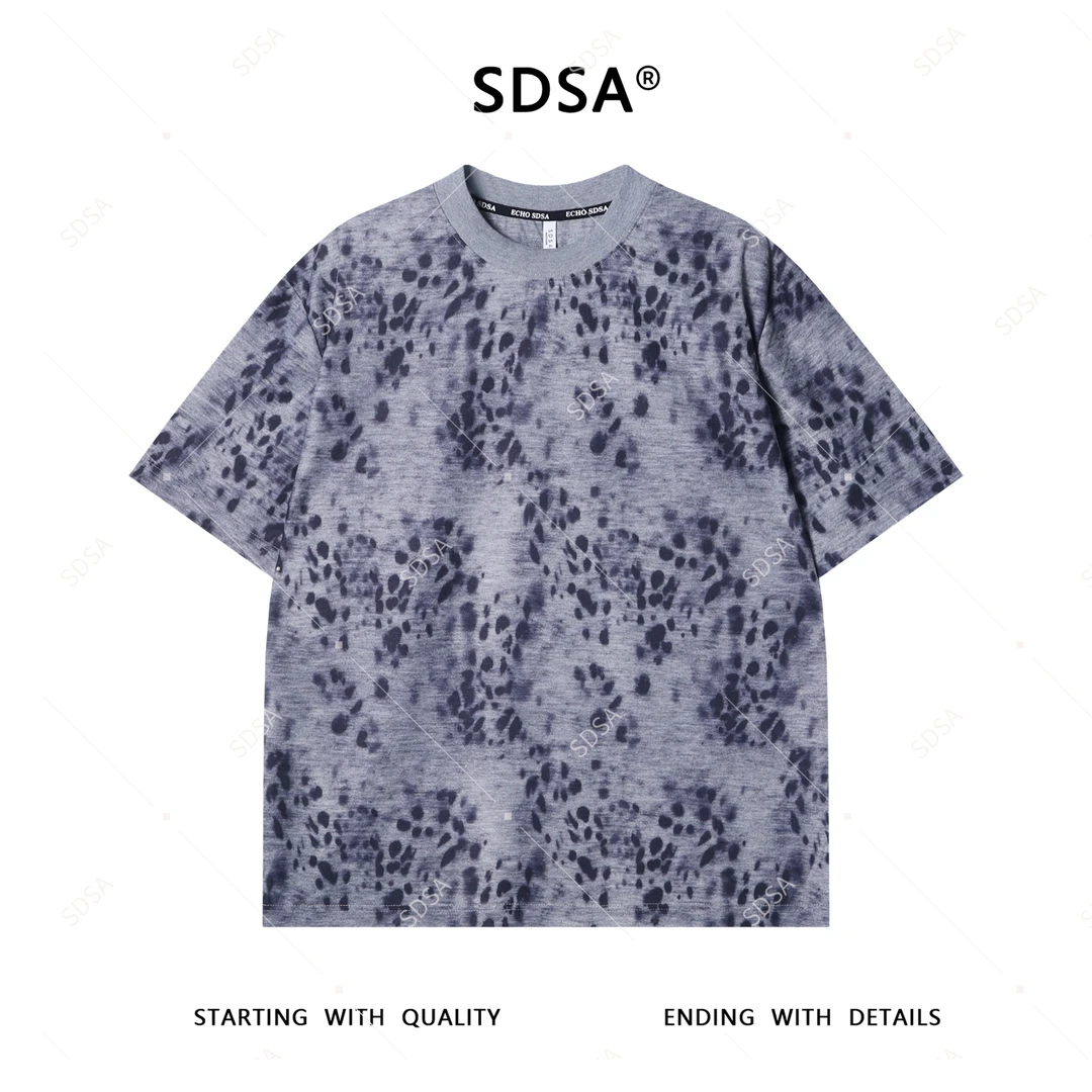 夏季高级感新款男士豹纹清新色调品味韩系圆领短袖T恤百搭时尚