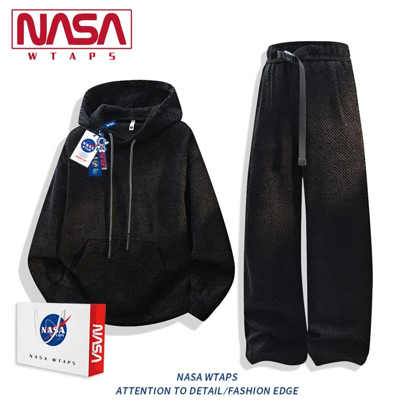 NASA WTAPS美式复古小香风套装男秋季新款潮牌宽松休闲运动两件套