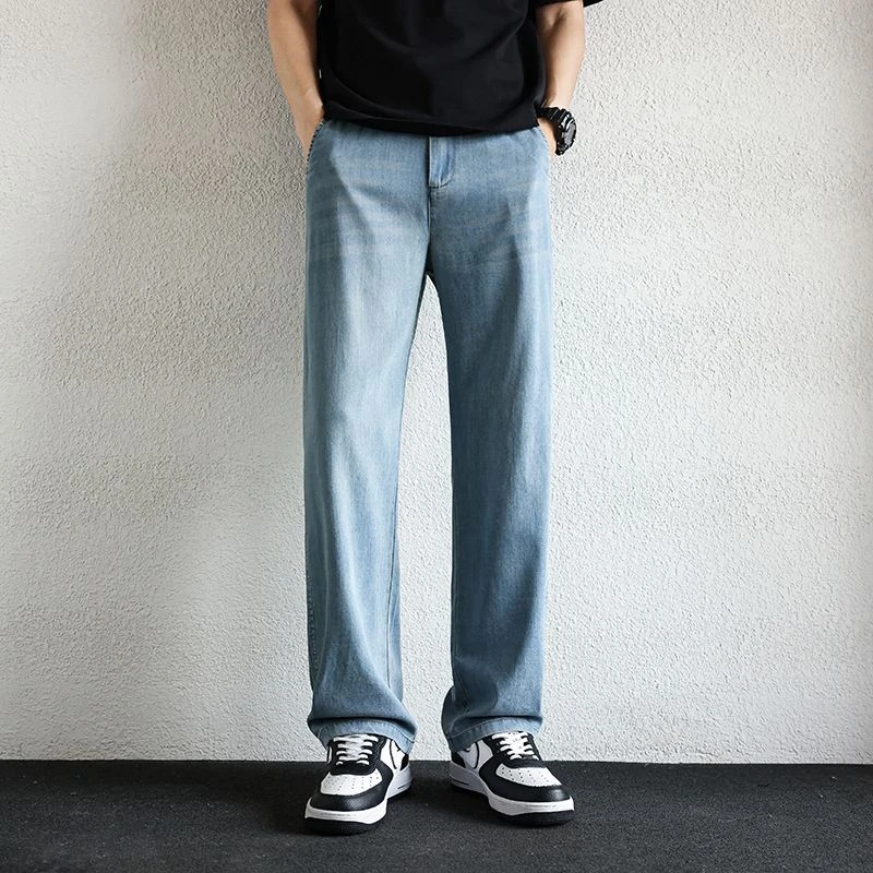 复古水洗牛仔裤薄款夏季美式高街宽松直筒裤潮流百搭青少年长裤