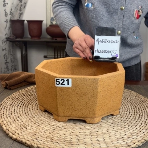 紫砂花盆柴烧精工八方521