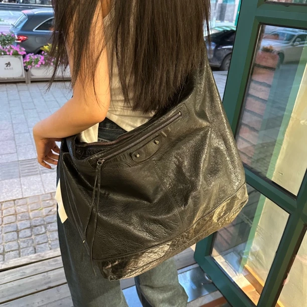 95新 Balenciaga/巴黎世家 巴黎世家黑绿色机车旅行袋大号