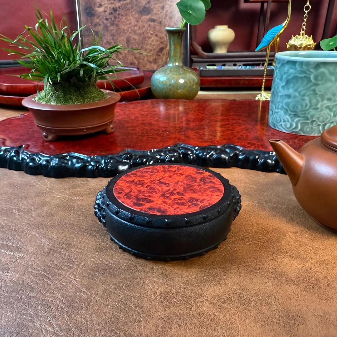 【貔貅底座壶承】紫光檀镶嵌瘤疤复古精工雕刻