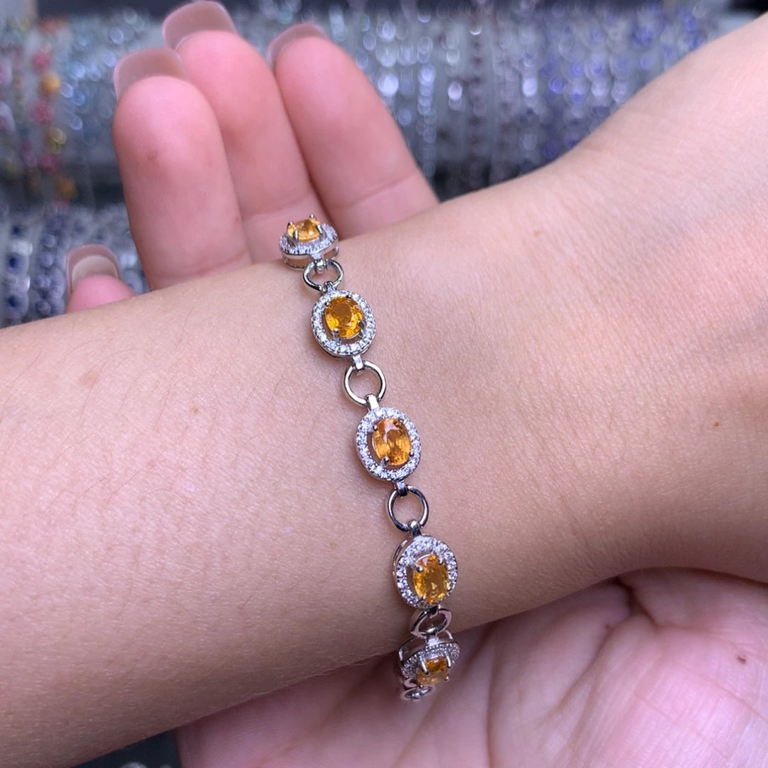 石榴石（芬达石）银S925镶嵌手链