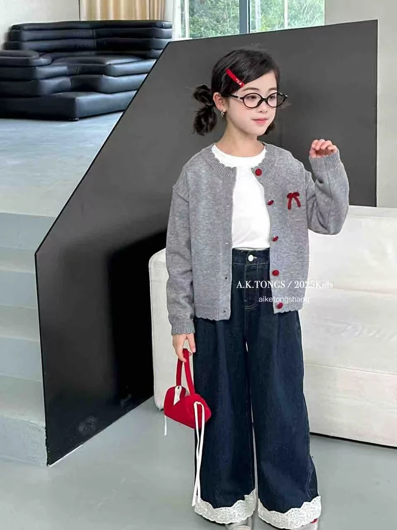 110-150女童开衫打底裤子韩版洋气三件套