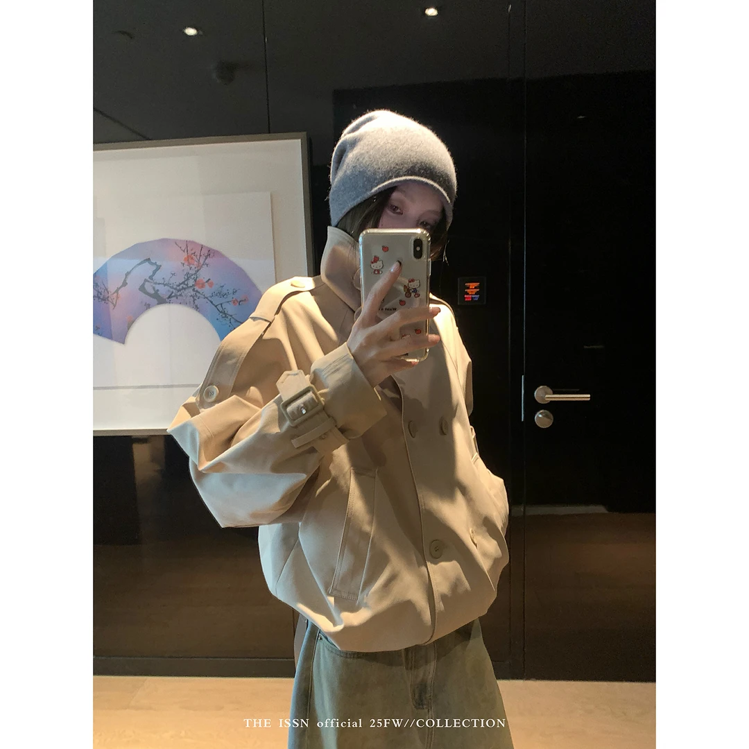 THEISSN宁司 立领宽松短款外套女早秋新款韩系工装风衣  01293