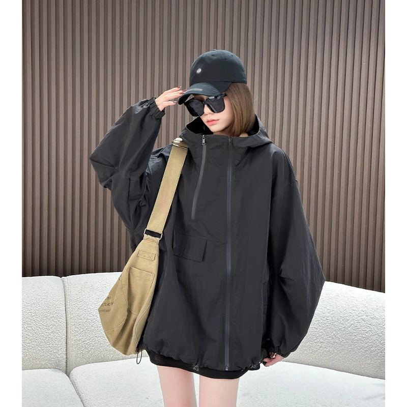 【安童森定制】时尚宽松显瘦设计双拉链港风百搭连帽外套#2960