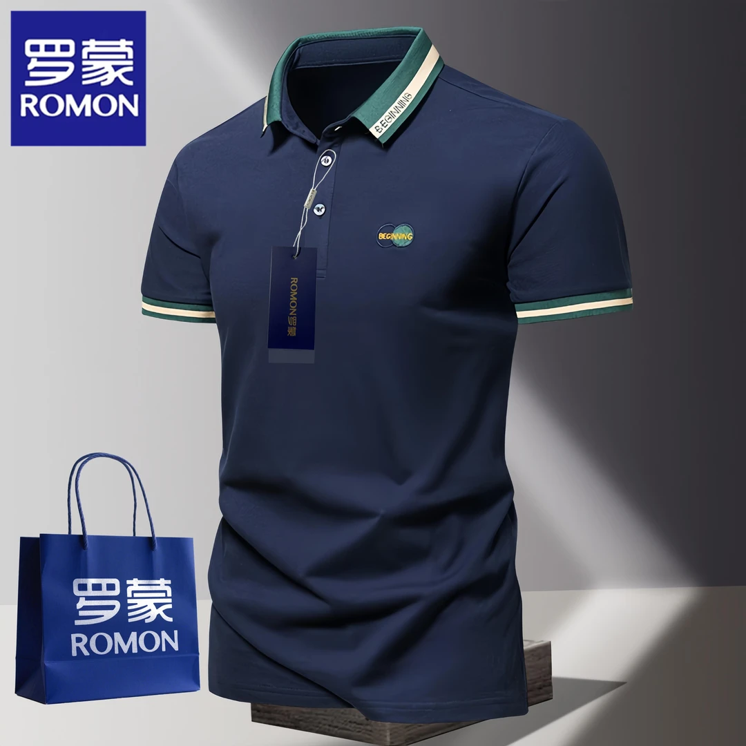 Romon/罗蒙翻领polo衫男士短袖t恤夏季新款商务休闲刺绣上衣半袖