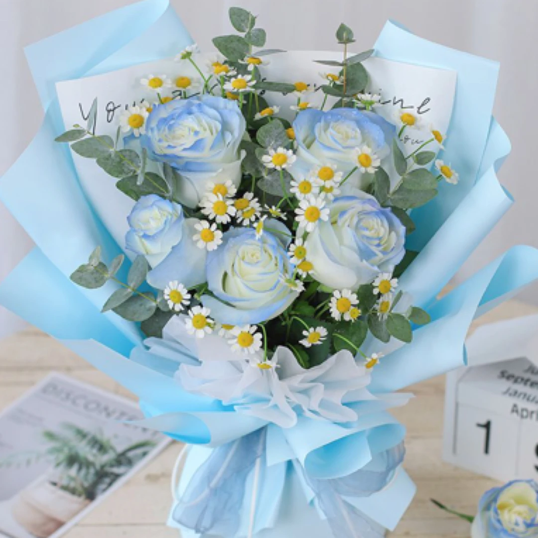 5枝碎冰蓝喷色玫瑰