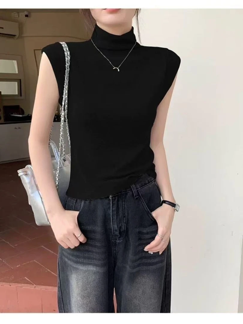 美美服饰店8006岳岳家 纯色半高领飞飞袖T恤女早秋新款