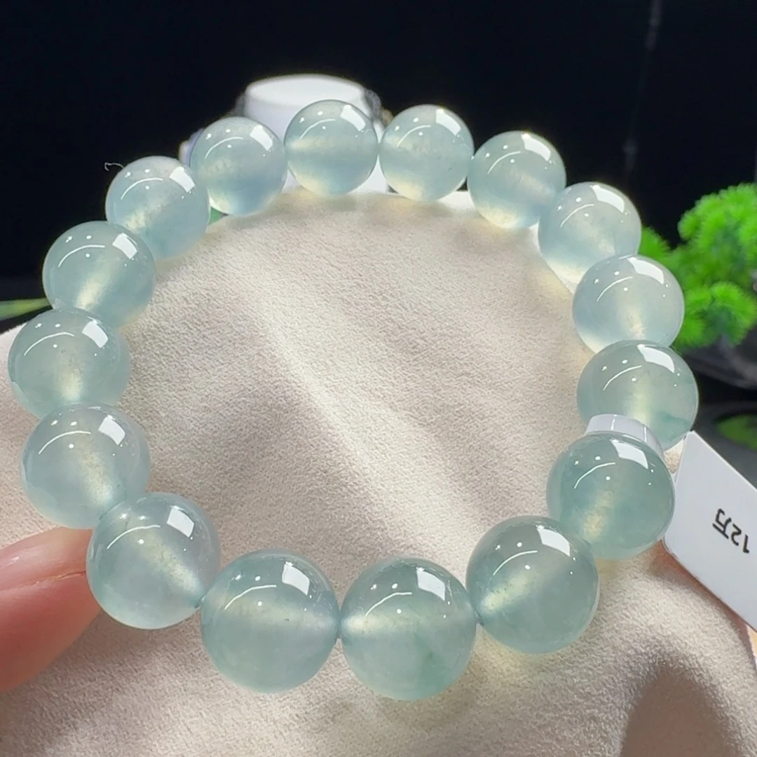 翡翠未镶嵌手链高冰晴蓝钢单圈卡12.4mm