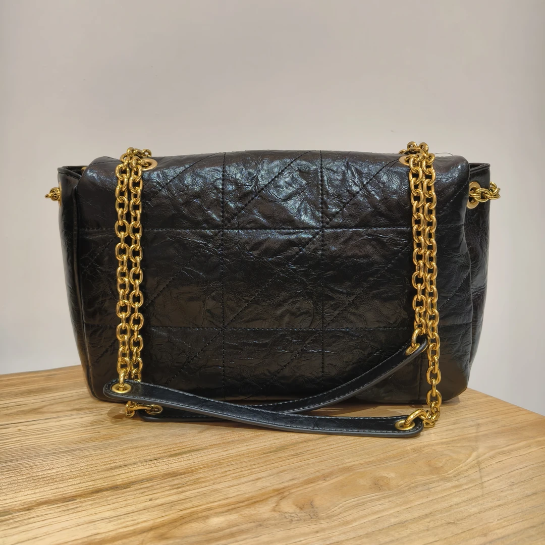 HIRMRIS手工真皮包550662-黑 斜纹大翻盖阳