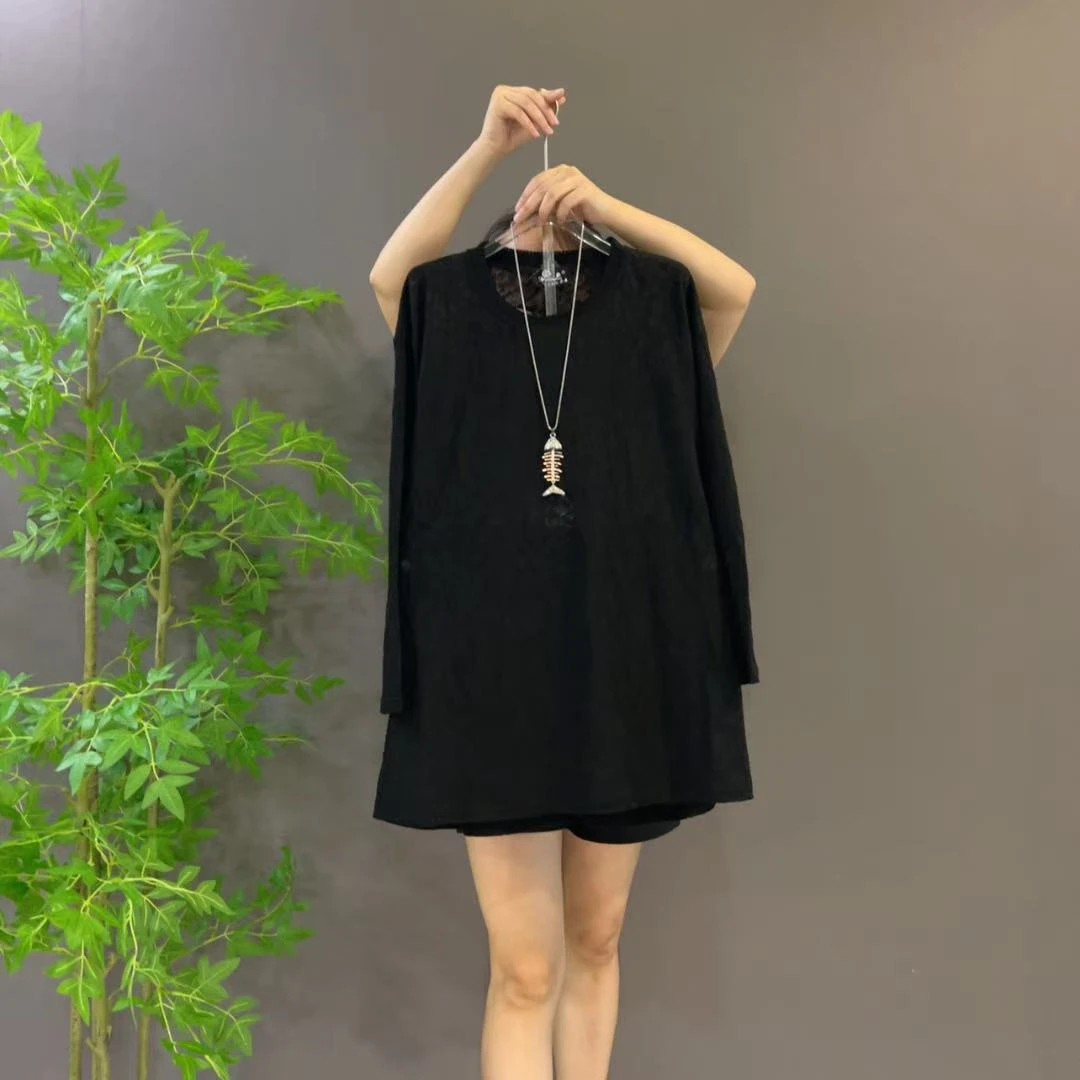 25391欧货新款小众设计感蕾丝衫圆领长袖百搭中长款T恤