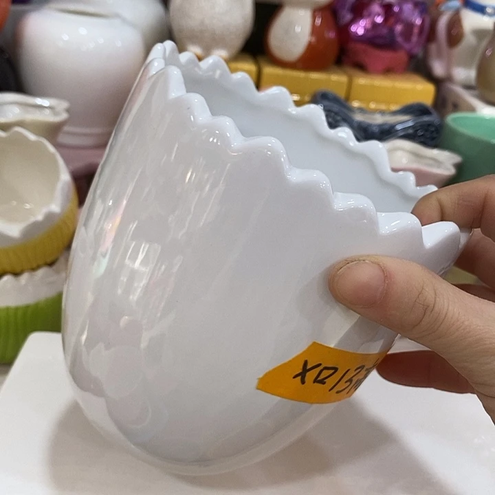 陶摆件陶盆有孔 瑕疵针孔漏釉介意勿拍外口 13外高13