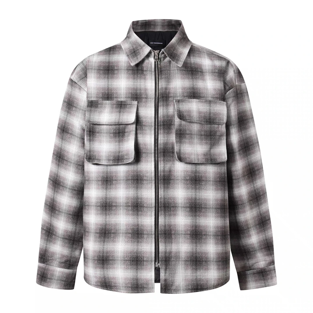 SEE THE MIRAGE RiRi拉链法兰绒格子夹克棉服外套