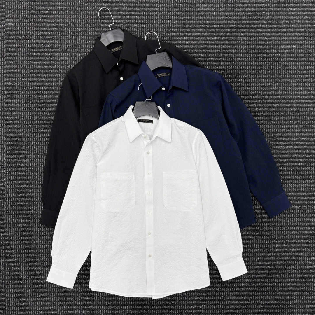 男士新款商务泡泡纱透气衬衫外套休闲上衣免烫抗皱白色衬衣长袖男