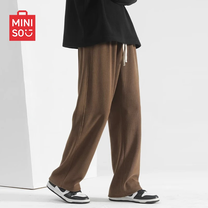 名创优品美式加绒裤子男生冬季复古风大码运动卫裤百搭直筒休闲裤