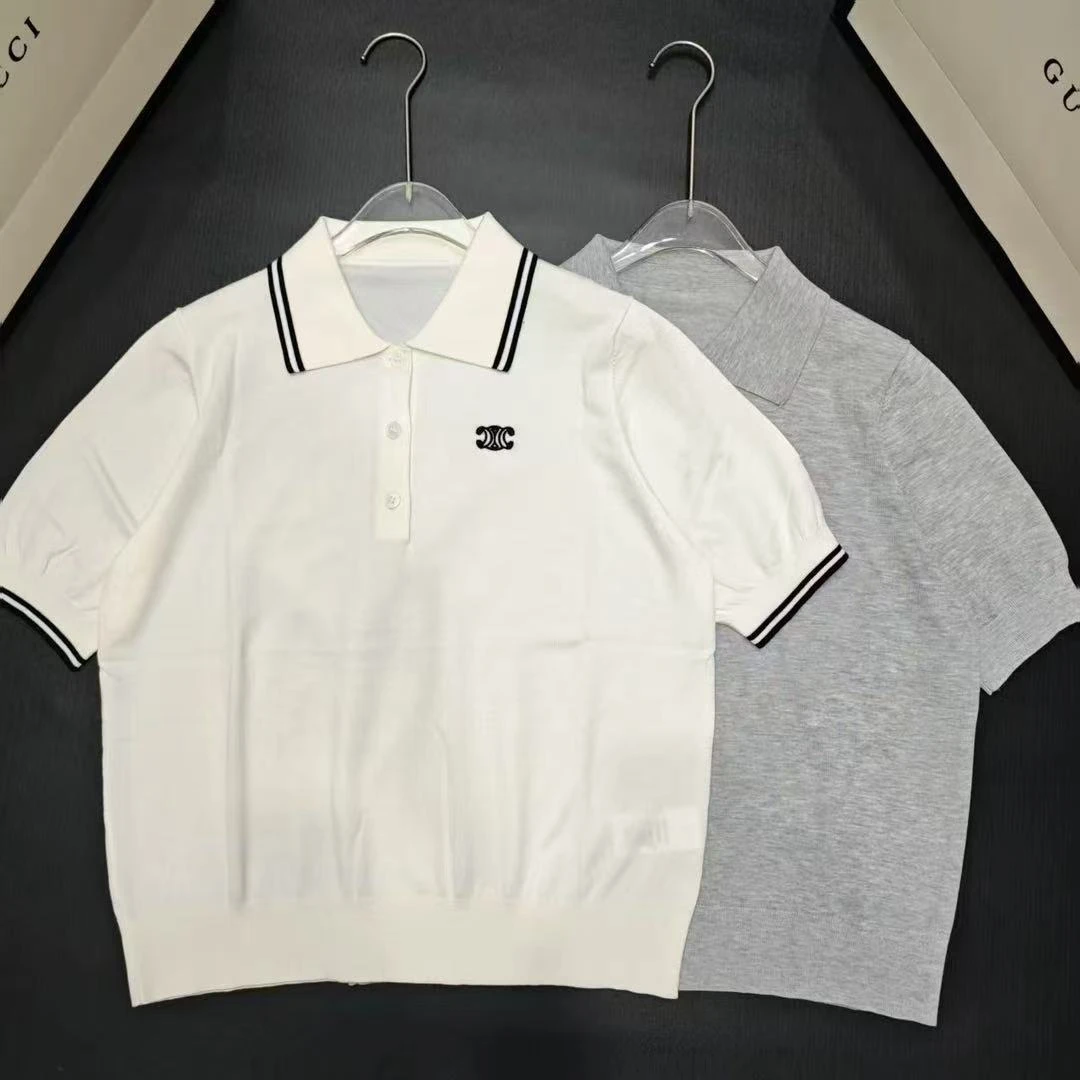 【阳阳高品】凯旋门刺绣polo领短袖针织衫女25夏新款减龄洋气上衣