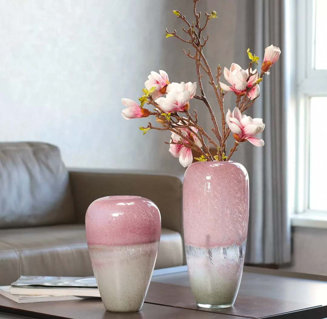 水墨丹青渐变带洒金琉璃花瓶高档客厅粉色蓝色