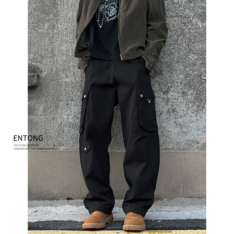 Entong美式高街多口袋工装休闲裤男款cleanfit宽松弯刀裤男生裤子