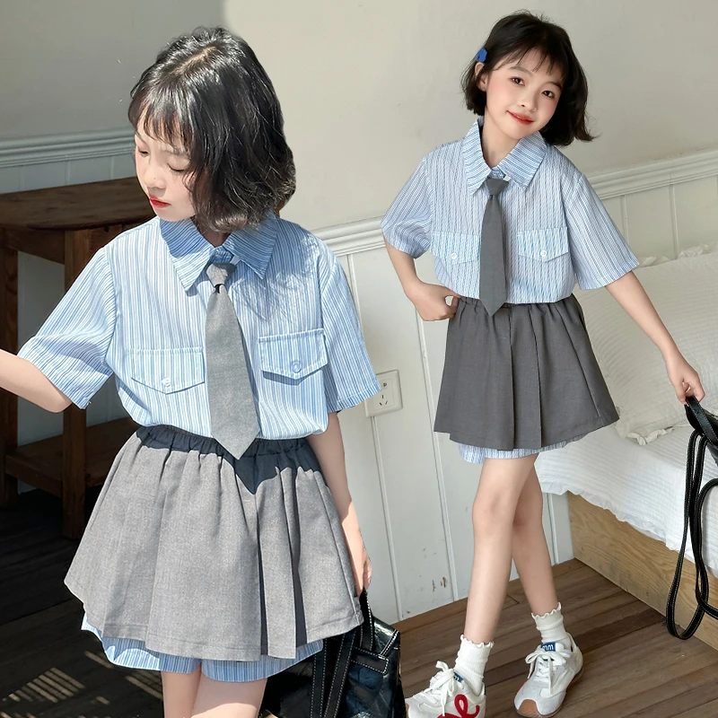 女童学院风夏季新款套装衬衫短裙2025中大童洋气女孩6-12岁15岁潮