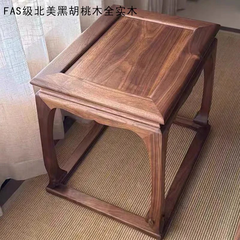 新中式实木矮凳北美黑胡桃木方凳家用换鞋凳餐凳宋式美学茶室凳子