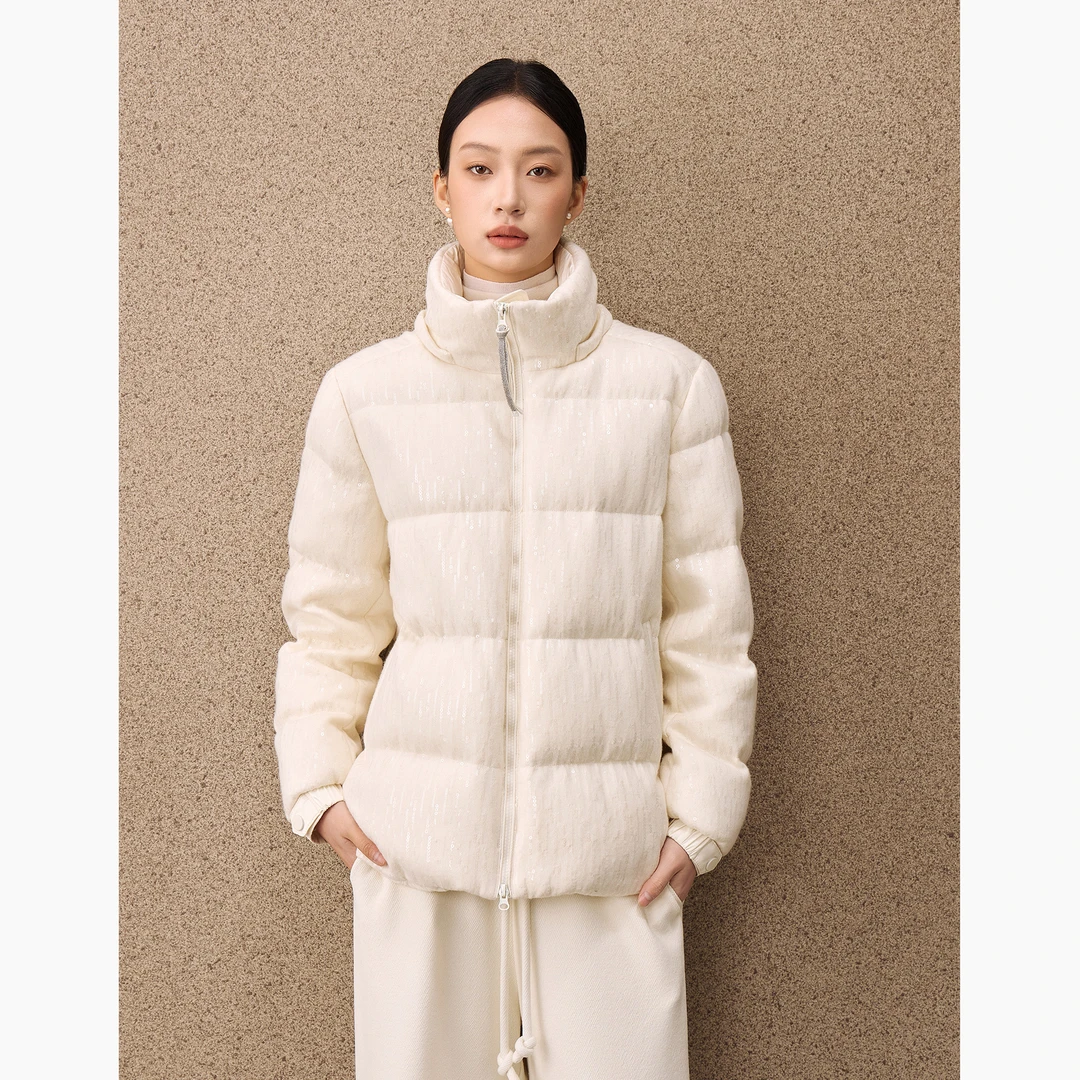 Janie Yee“水晶鹅” 高定100绵羊毛白鹅绒短款羽绒服外套女24A2386