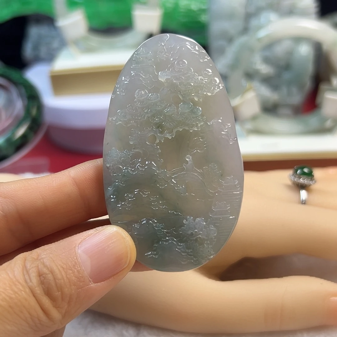 颈饰未镶嵌翡翠缅甸天然A货翡翠山水吊坠