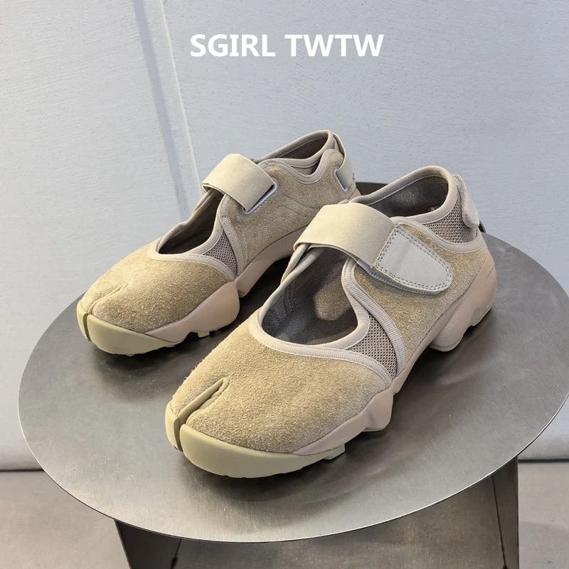 SGIRL TWTW2025年夏季新款真皮厚底分趾镂空魔术贴时尚休闲鞋女鞋