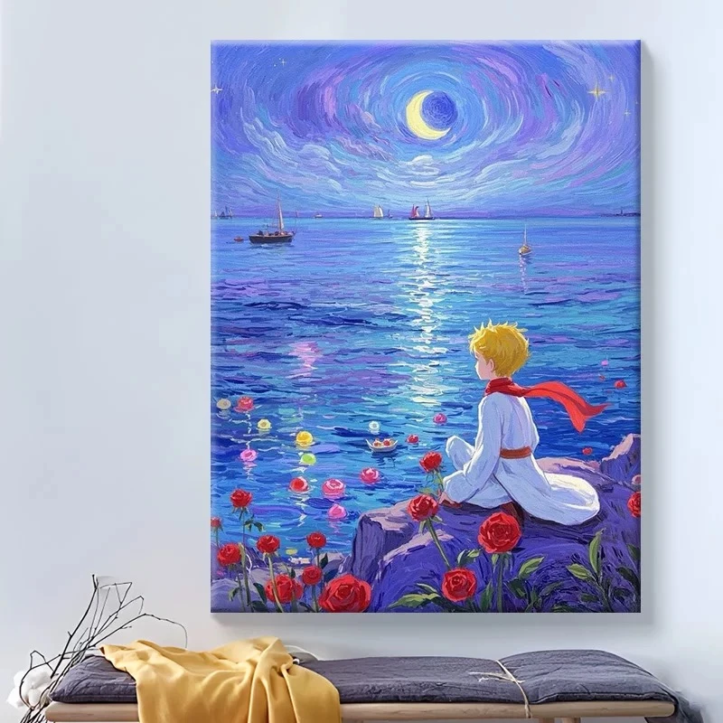 小王子星空|数字油画diy真心遮盖六代颜料填色手绘礼物油彩装饰画