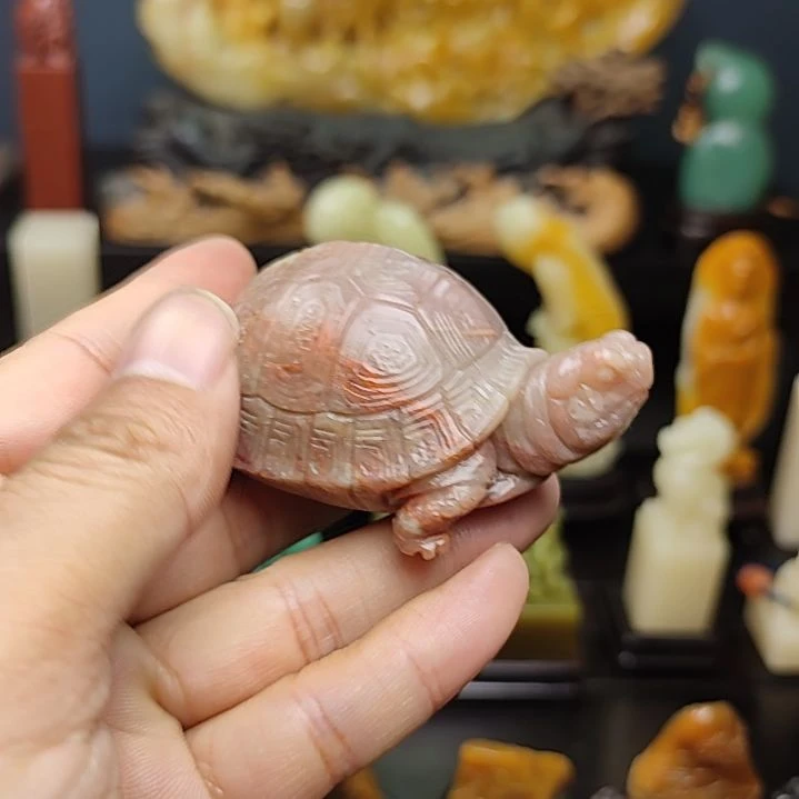 寿山石印石手把件摆件