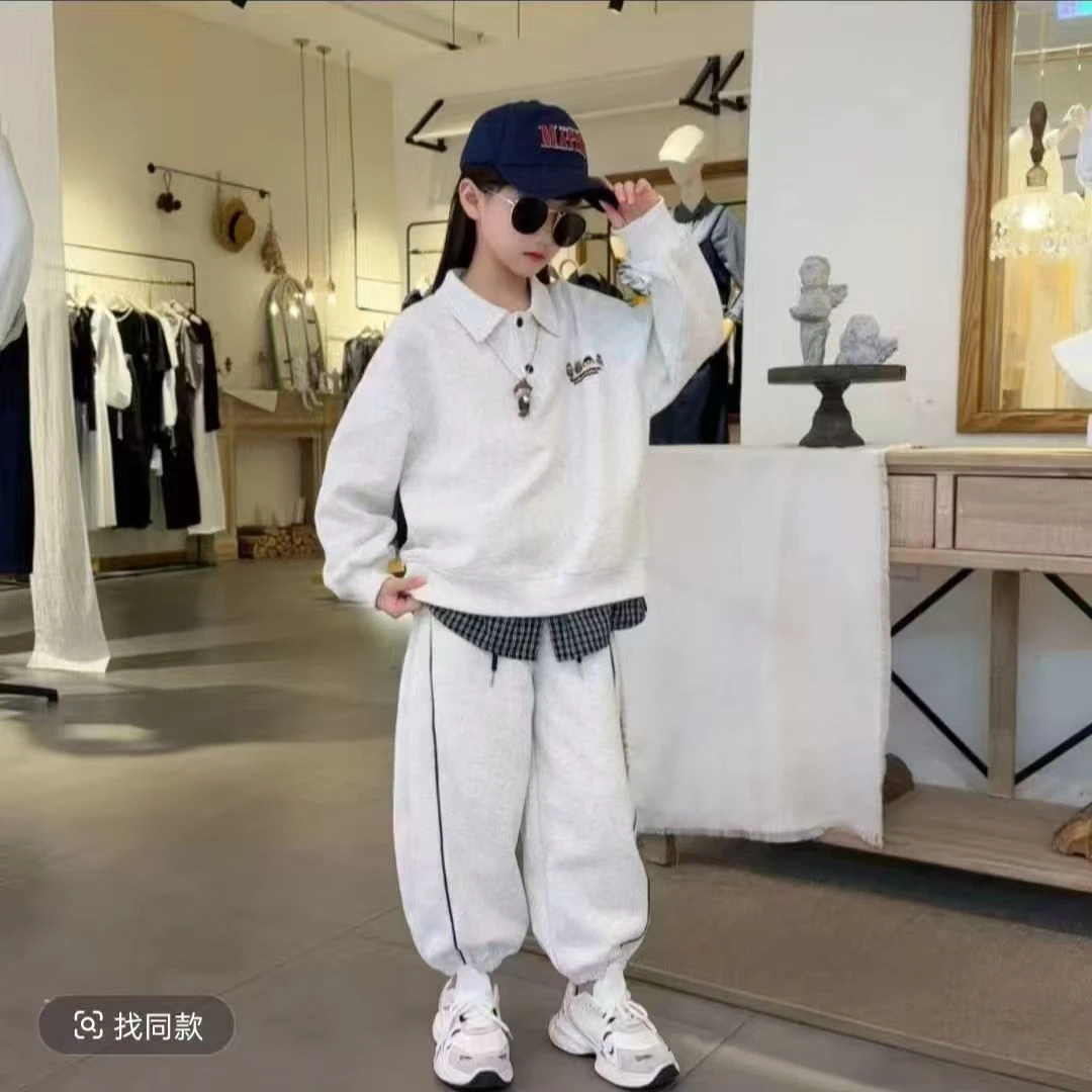 2025（送项链）亲子秋款女童时尚卡通套头卫衣+百搭休闲卫裤