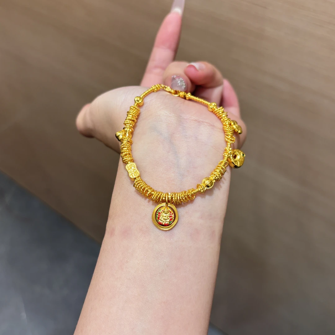 【菠萝珠宝】足金999 黄财神纳福手串 金重：25.39克