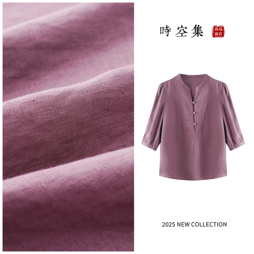 时空集汉麻100%夏季新款高级时尚宽松显瘦女衬衫1253