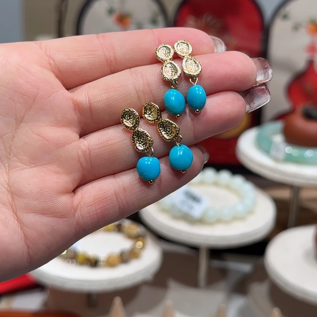 绿松石耳饰银S925镶嵌耳钉（多样性发其一）