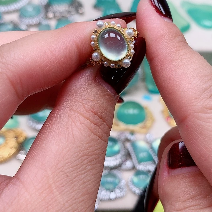 蛇纹石玉戒指银S925镶嵌