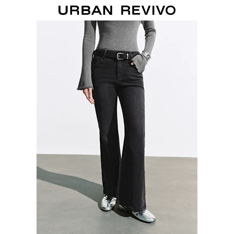 UR2025秋季新款女装复古休闲腰带喇叭牛仔长裤UYV850164