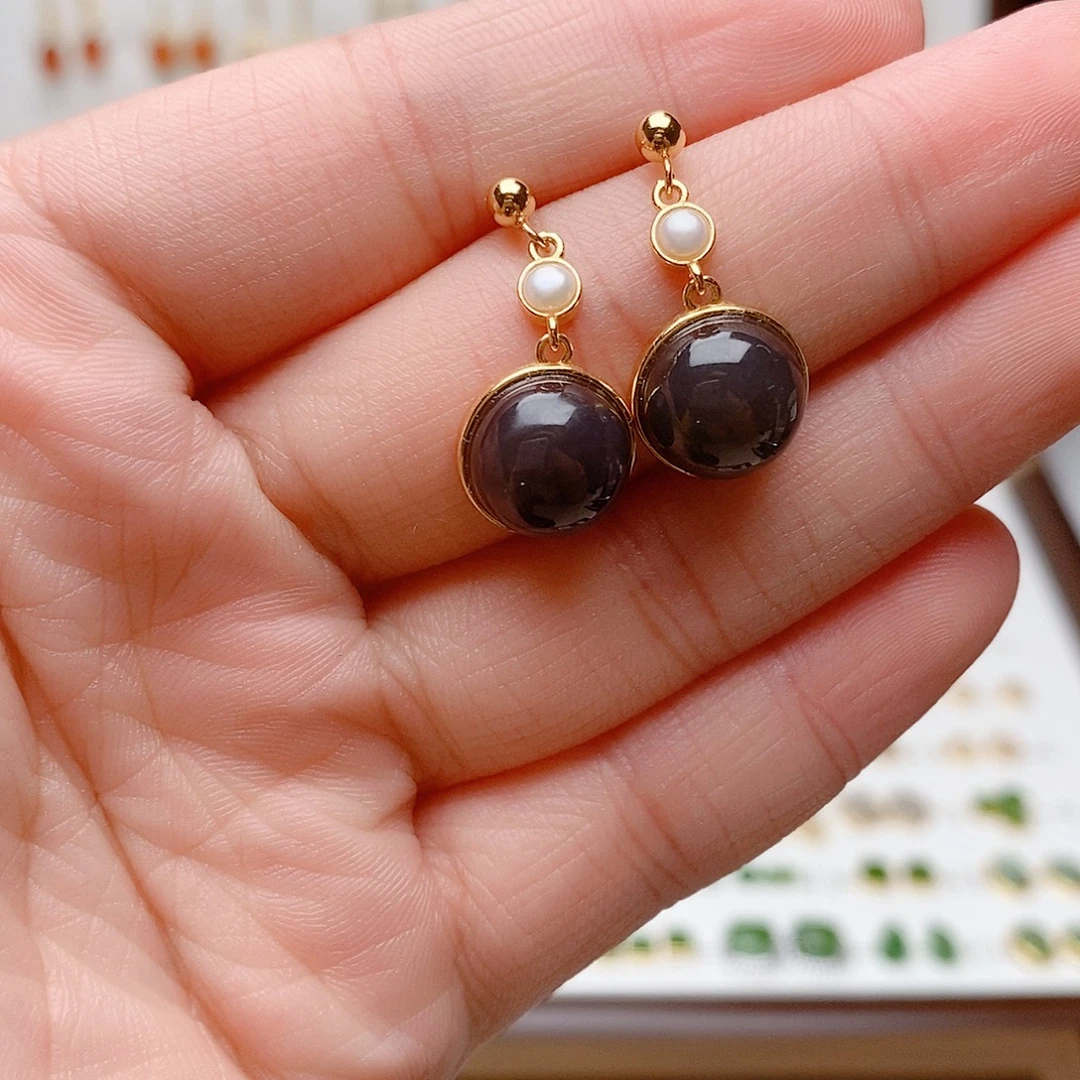 和田玉银S925镶嵌耳饰