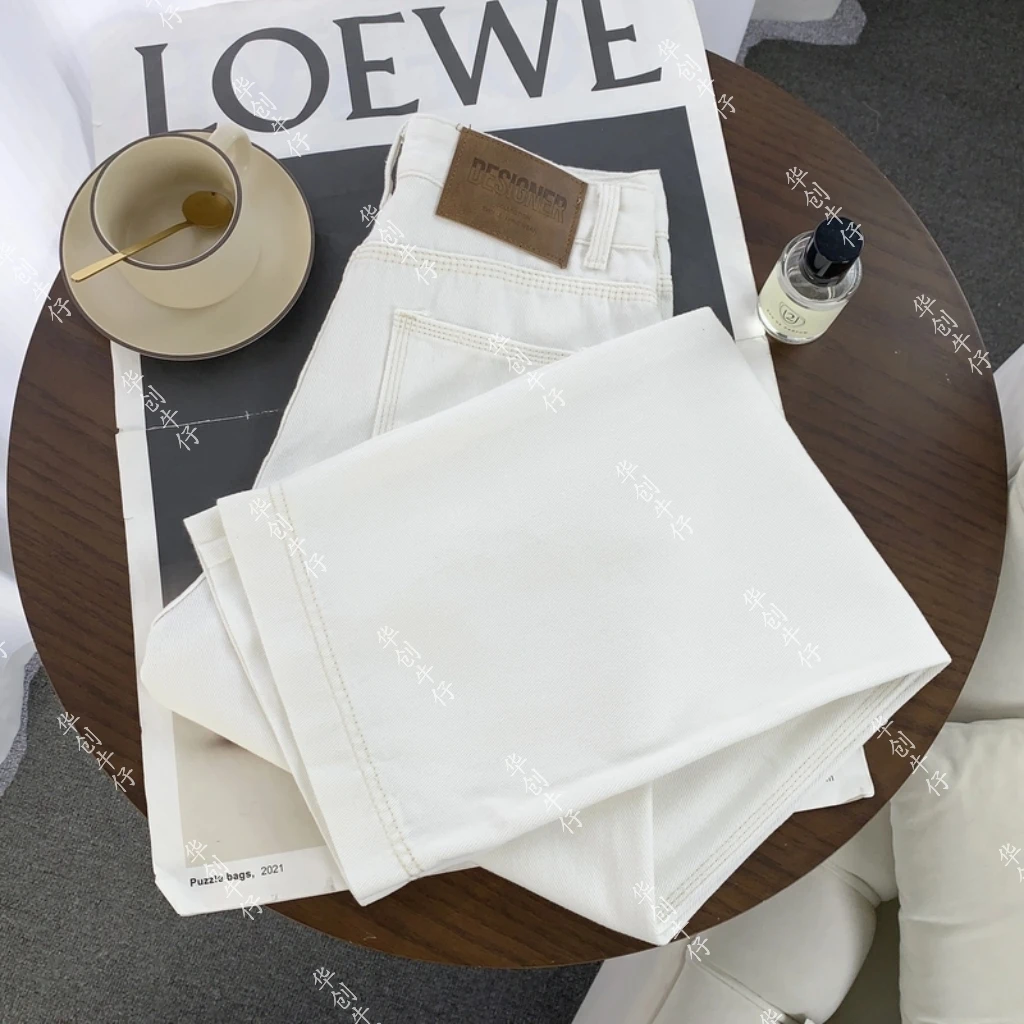 2025夏季新款白色牛仔裤女时尚百搭高腰显瘦女牛仔裤新款2025爆款