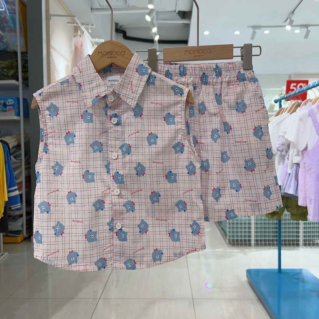 MOMOCO新款夏季男童韩系满印两件套百搭时尚无袖套装77630580005