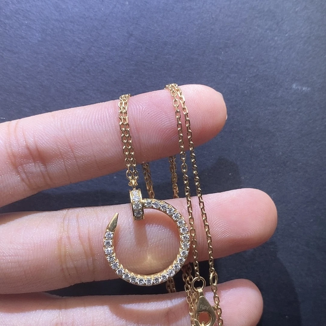 颈饰18K金镶嵌钻石k黄 满钻钉子项链