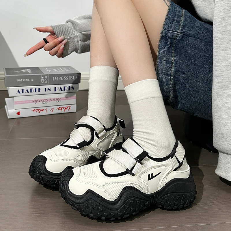 回力女鞋魔术贴厚底凉鞋女2025夏季新款户外运动休闲鞋镂空老爹鞋