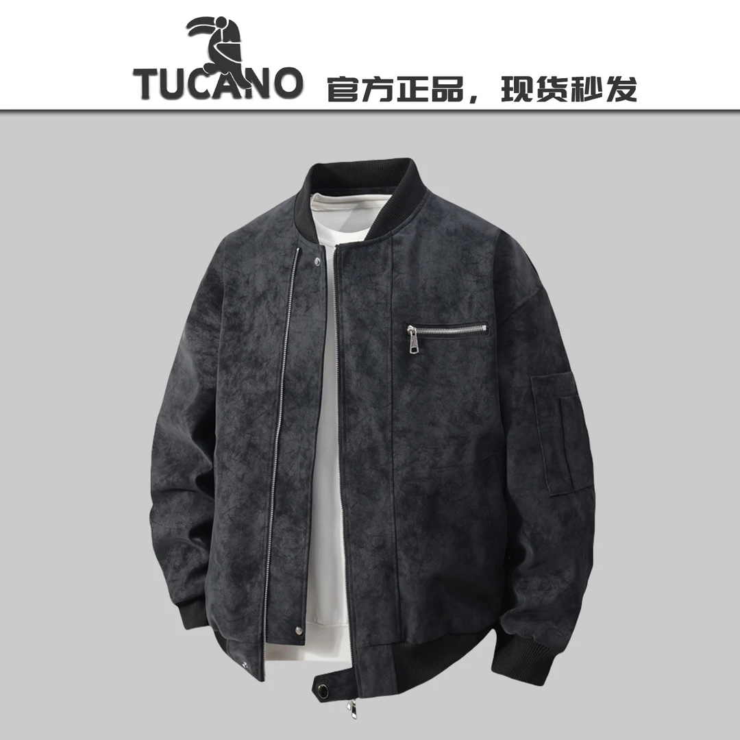 啄木鸟【官方】美式男秋高街痞帅扎染皮夹克设计感短款工装外套潮