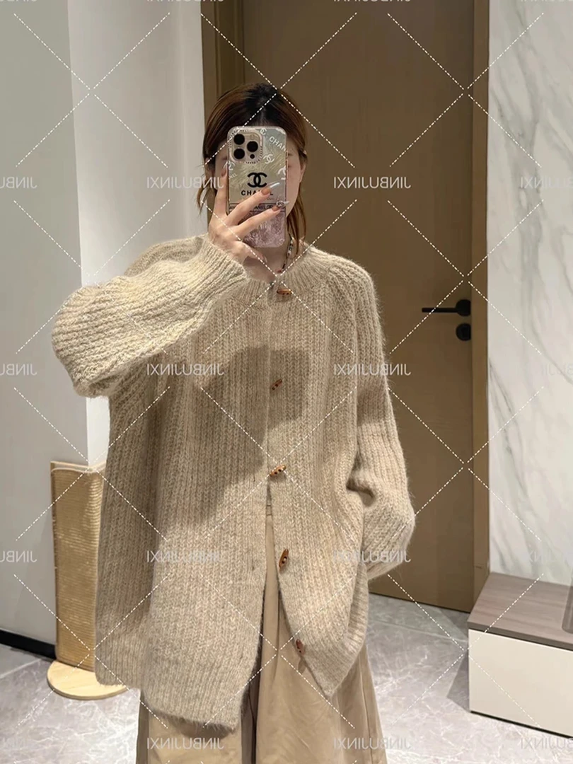 【秋冬必备】 大版交织混色针织外套秋冬木扣毛衣极简风时尚慵懒感