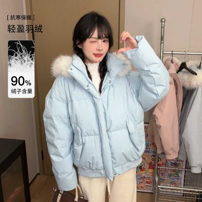 GOLFCROSS大毛领轻薄羽绒服男女款2025新款冬季保暖情侣外套连帽