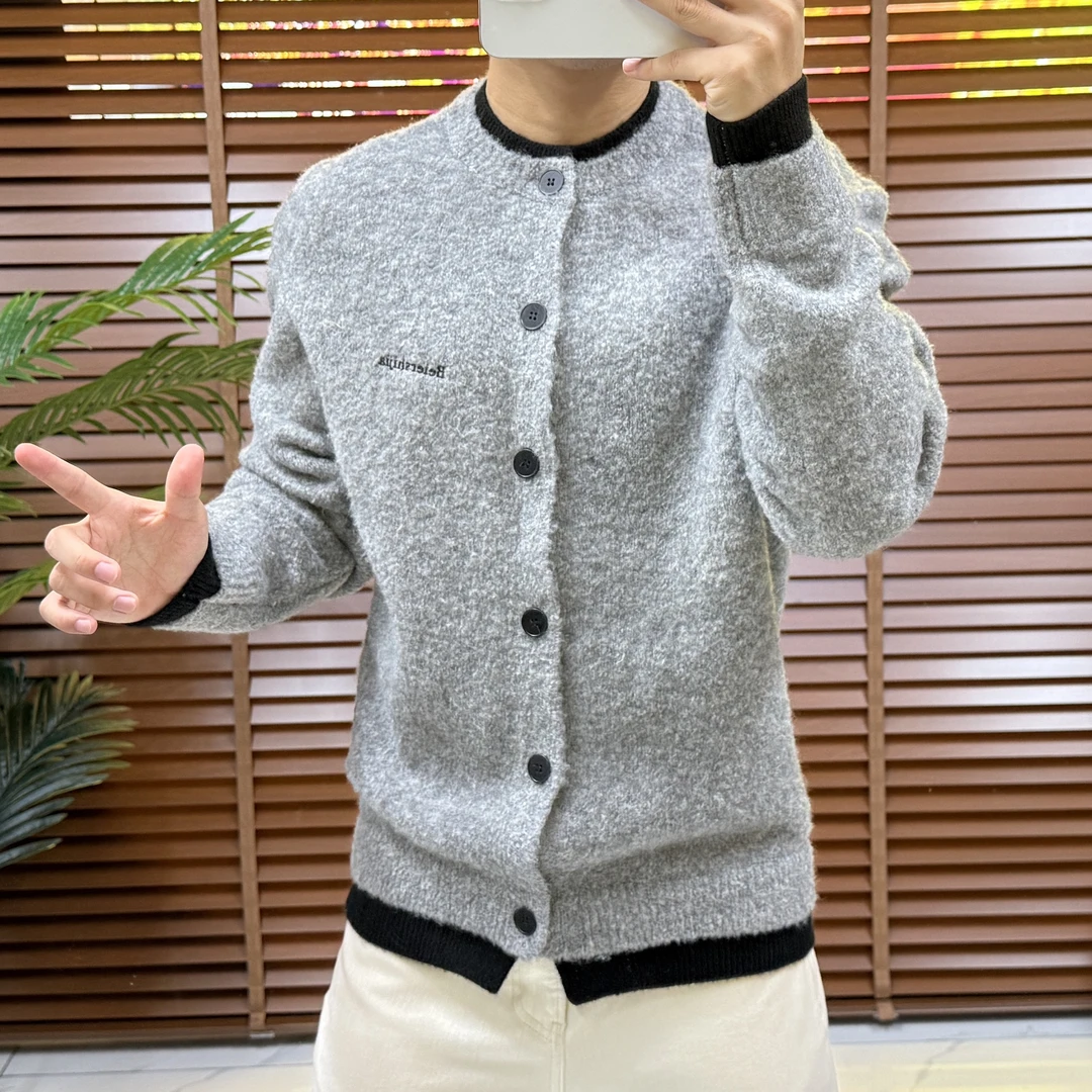 羊毛衫毛衣连帽简约圆领短款男士针织针织衫刺绣轻奢冬季