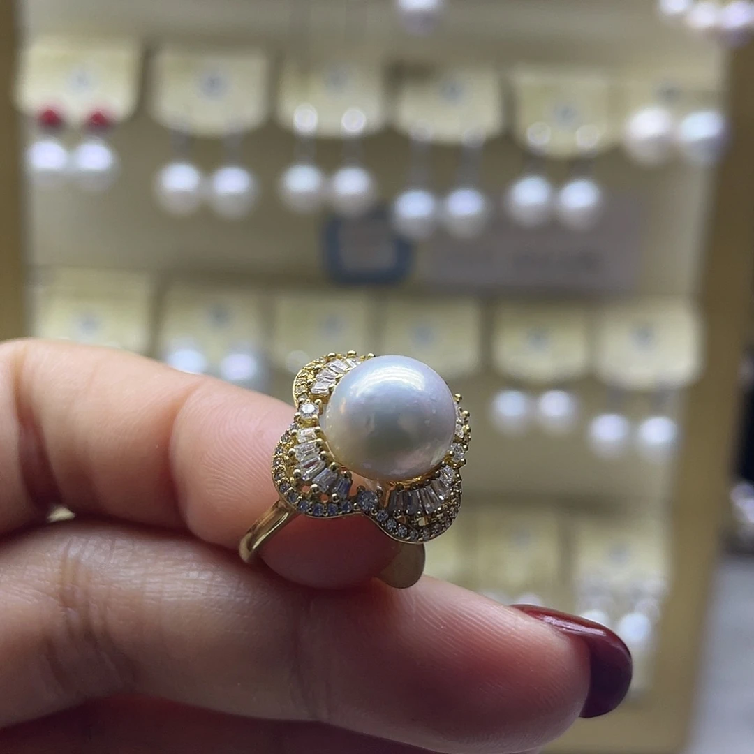 戒指银S925镶嵌淡水珍珠