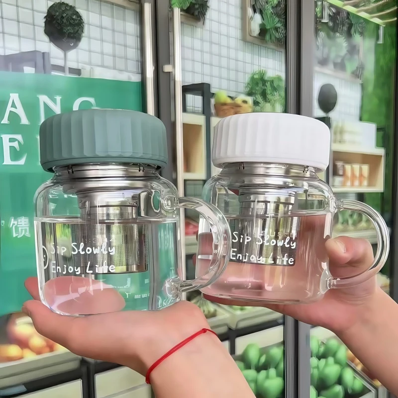 玻璃杯女士耐热可爱韩版透明大容量家用水杯带把手上班办公室杯子