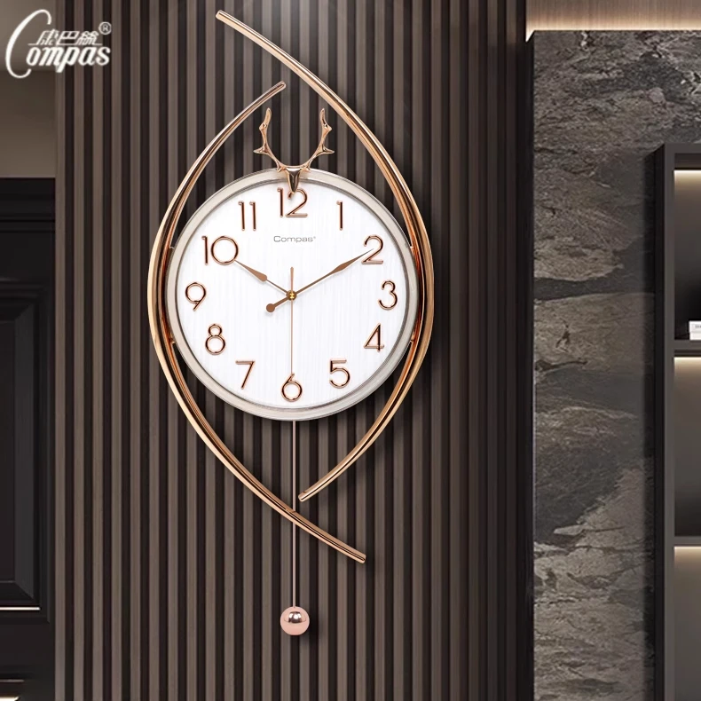 康巴丝时尚鹿头造型静音机芯摆件挂钟客厅造型挂钟