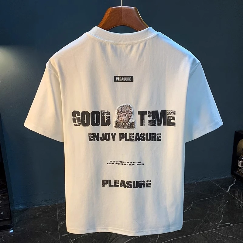 U&PURA高端男士短袖T恤夏季印花薄款透气衣服新疆长绒棉绣花短袖